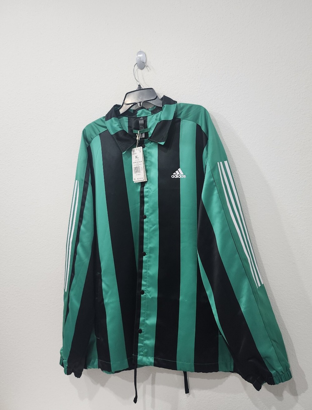 Adidas Originals Satin Coaches Snap Jacket Green Black Mens Size XL $110 IB8393 - Picture 2 of 8